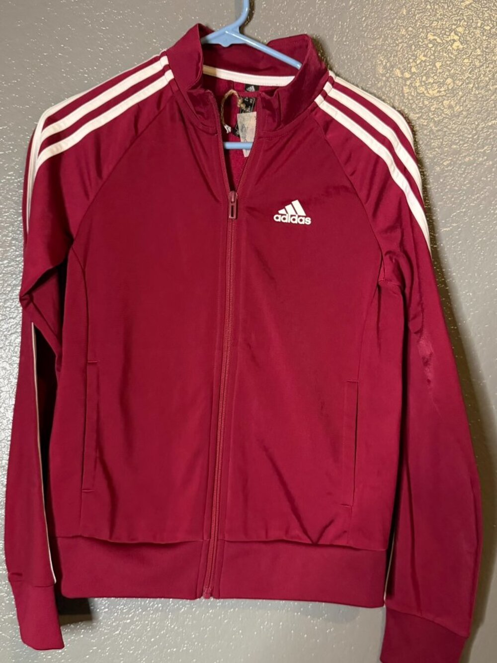 Adidas Track Jacket XS Red Full Zip 3 Stripe Athletic Sport Classic